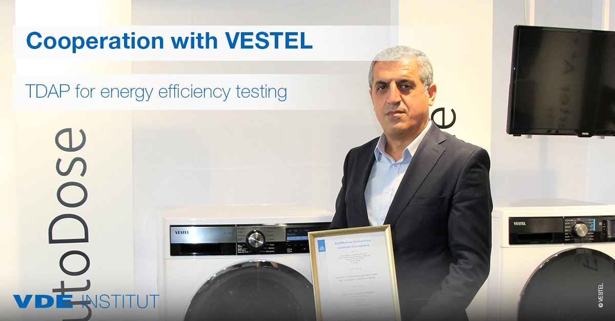 #VDE reinforces cooperation with <a href="/Vestel/">Vestel</a>: The Performance Test Laboratories of the Turkish manufacturer of household appliances are now also certified by VDE’s Test Data Acceptance Program (#TDAP) according to new #EU labeling and #Ecodesign directives. #certification #testing