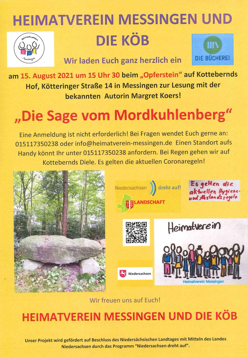 hvmessingen's tweet photo. Herzlich willkommen zur #Autorenlesung mit Margret Koers am 15. August um 15 Uhr 30! #heimatverein #messingen #emsland #modkuhlenberg #ehrenamt #meinverein https://t.co/VOTsvRQUKL