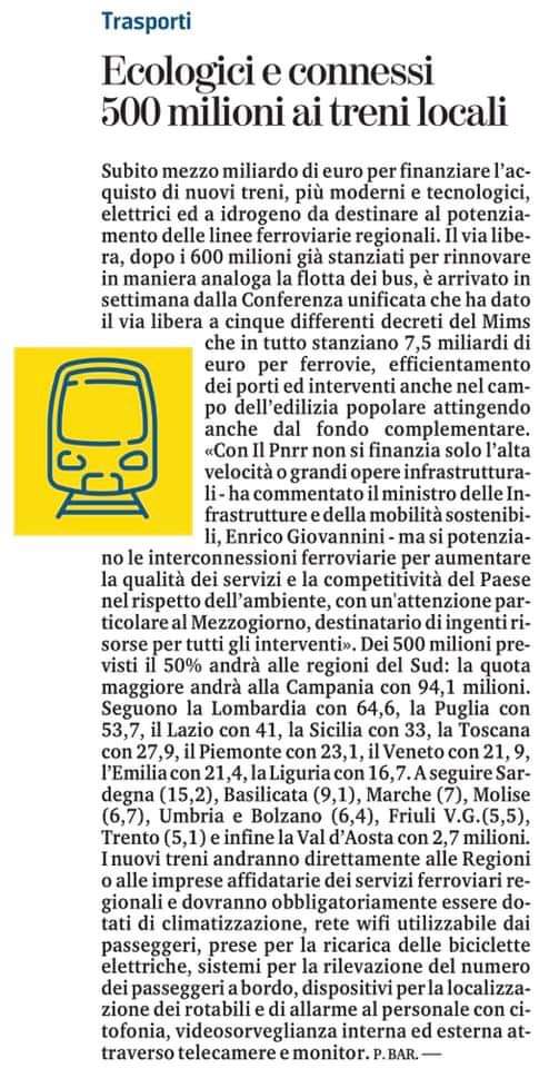 #Trasporti #PNRR: 6.7 Mln di euro al #Molise.
È ora di prendere una decisione coraggiosa: investire nelle #ferrovie sospese.
#nonperdiAMOquestotreno