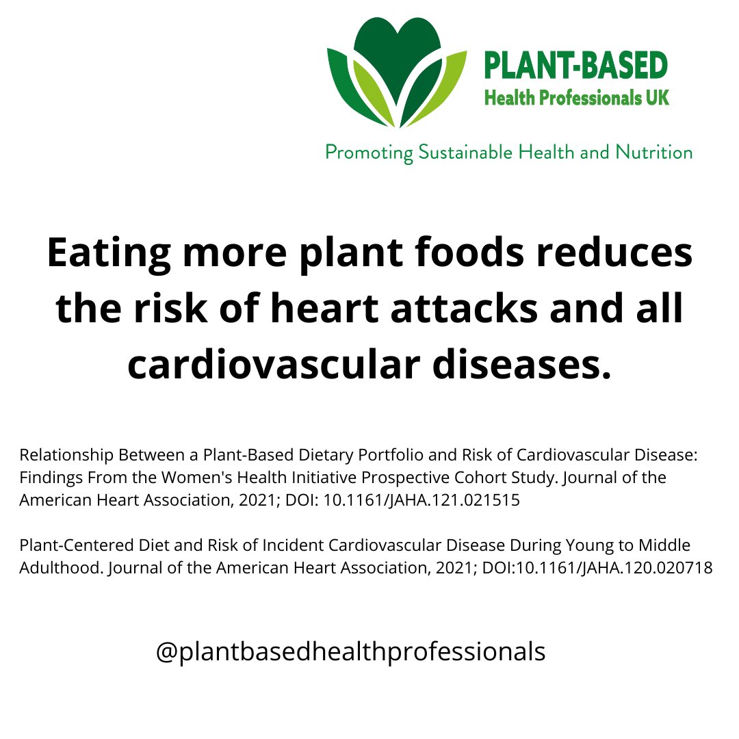 plantbasedhpuk's tweet photo. Two new papers in Journal of the American Heart Association demonstrating that consuming more plant foods whilst minimizing animal and processed foods is best for cardiovascular health. I think we know enough to recommend plant-based diets to our patients. https://t.co/yyD6rLEizO