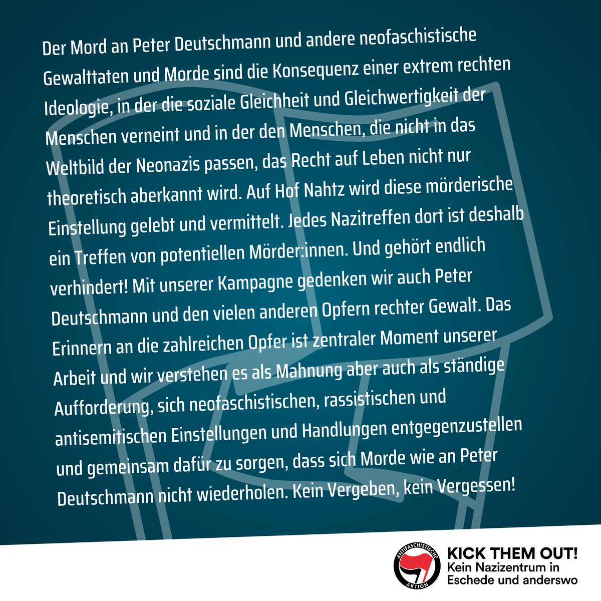 NoNazisEschede's tweet photo. Am 10.08.1999 Schlugen und Folterten zwei Nazis Peter Deutschmann in Eschede zu Tode! Heute wird es ab 18 Uhr eine Gedenkveranstaltung am Kirchvorplatz in #eschede geben. #kickthemout 1/9 https://t.co/rbi0nFZC10