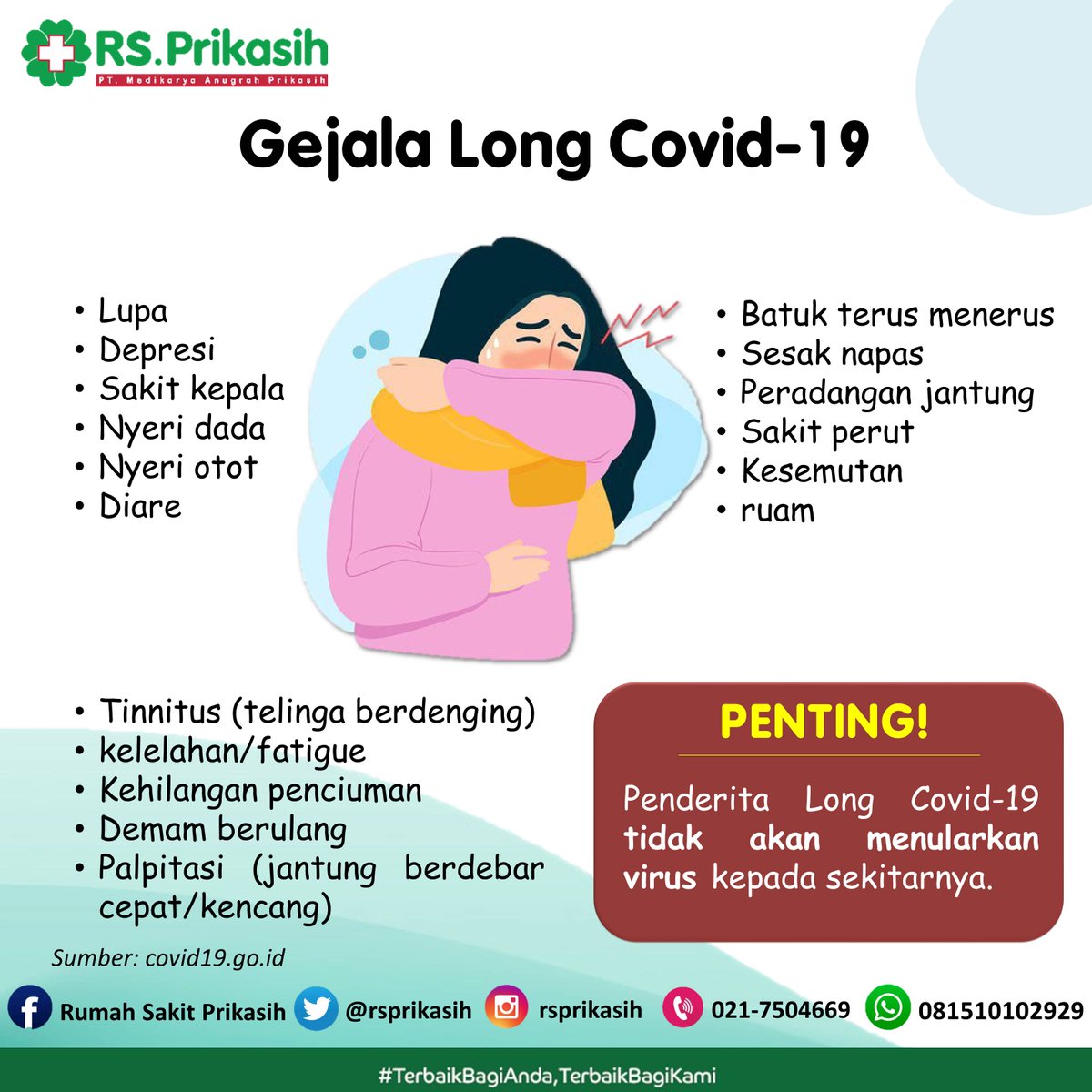 rsprikasih's tweet photo. Dinyatakan sudah negatif Covid-19 tapi badan kok kayaknya belum fit???
.
Jangan khawatir, penderita long Covid-19 tidak akan menularkan virus kepada sekitarnya. Ada baiknya Anda bisa memeriksakan kesehatan Anda di fasilitas kesehatan terdekat
.
Yuk simak informasi diatas😊 https://t.co/FF1Xj69fk2