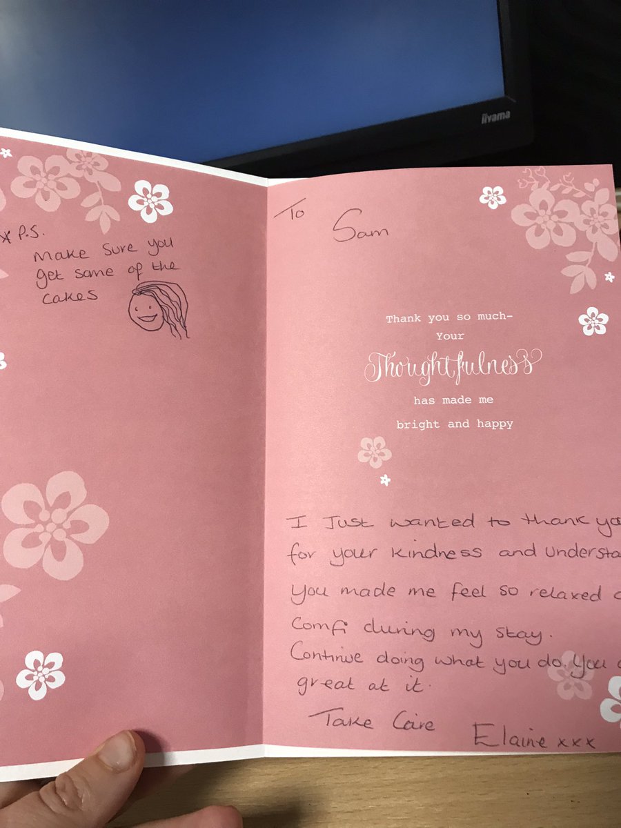 MarieFu07948615's tweet photo. C25/C24 receptionist Sam Evans received her own personal thank you looking after a patient on C24 and going that extra mile to support patient care @RebsMc1 @MiriamMutize @jesst89 @JamesPovey1 https://t.co/wm8EUaQMTv