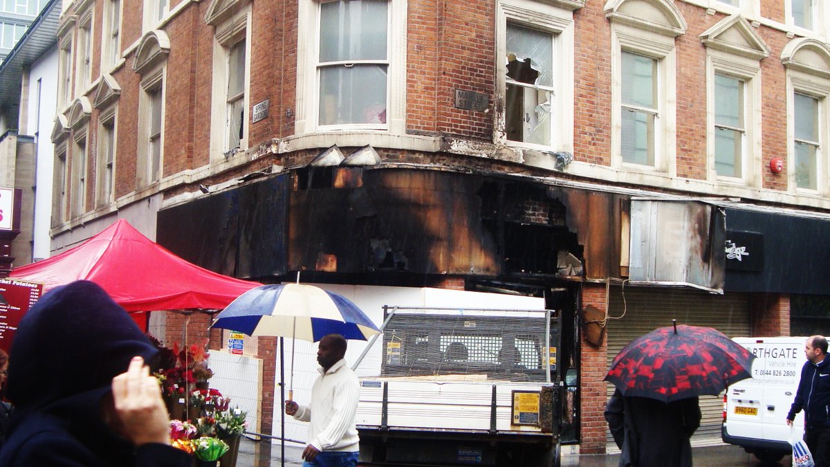 sasumner's tweet photo. Market Street #Manchester 10 years ago today after the 2011 nationwide riots #OneWeekInAugust https://t.co/xnoMlAVNKK