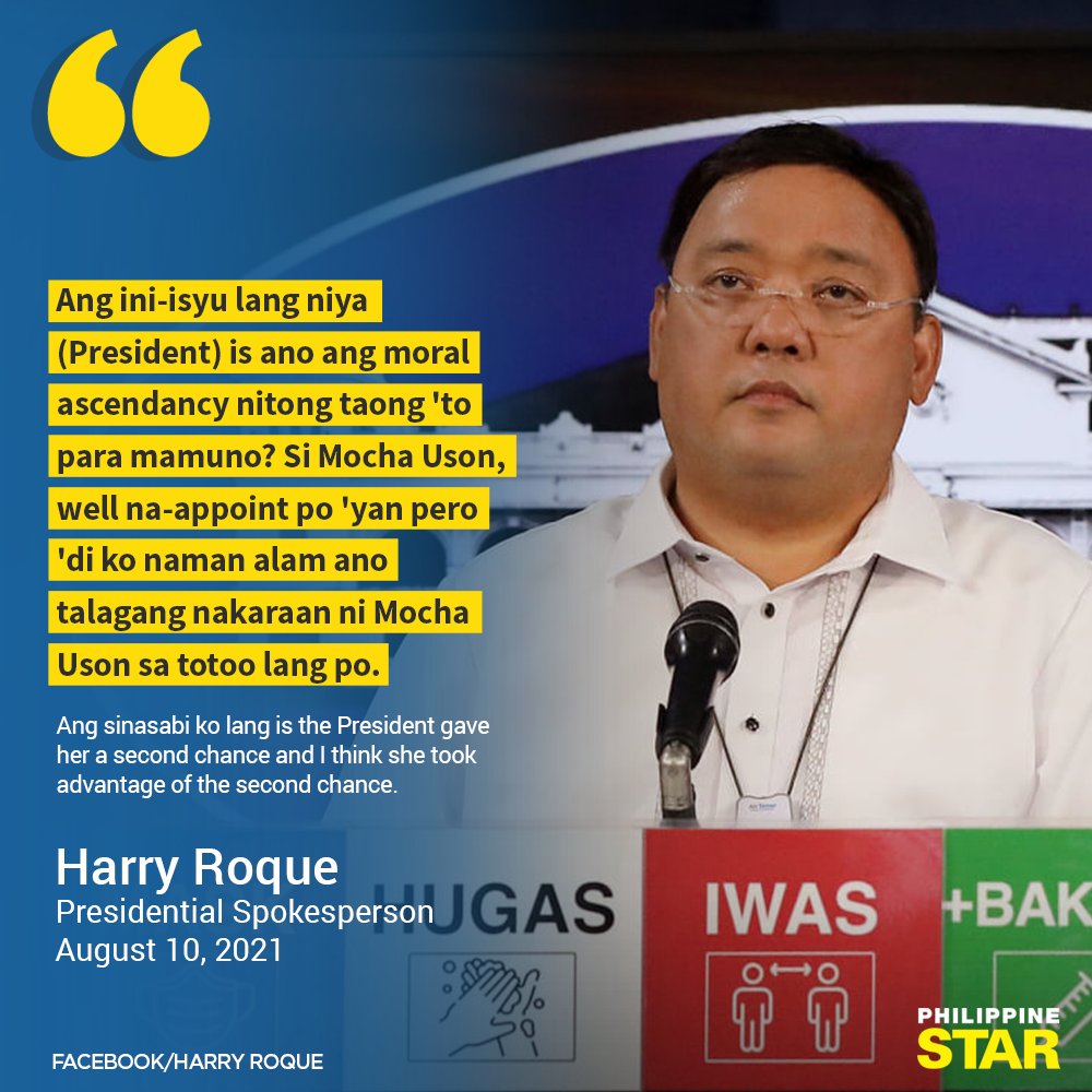 PhilippineStar's tweet photo. Why mock a mayor with a past job as a sexy actor but appoint Mocha Uson as a public official?

Presidential Spokesman Harry Roque said the Pres. Duterte is just highlighting moral ascendancy. https://t.co/HSVhCms6ZG