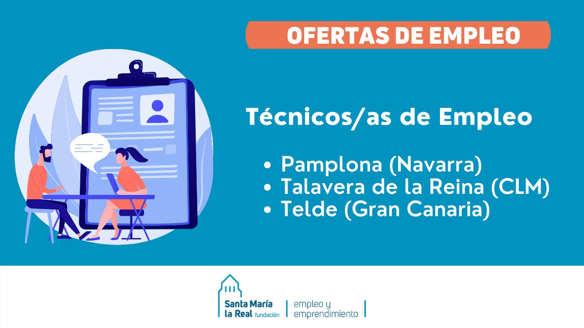 AreaEmpleoFSMLR's tweet photo. 🔊 #OfertasEmpleo Te contamos las #PlazasVacantes que tenemos: ☑ #Técnicos/as de Empleo para gestionar #lanzaderas 
👉 Pamplona https://t.co/M1deeXJmmw
👉 Telde https://t.co/bLrohtigdc
👉 Talavera de la Reina  https://t.co/sksaUz9jbu
📌 Rellena la candidatura en #HacesFalta https://t.co/B45B5yx6OO
