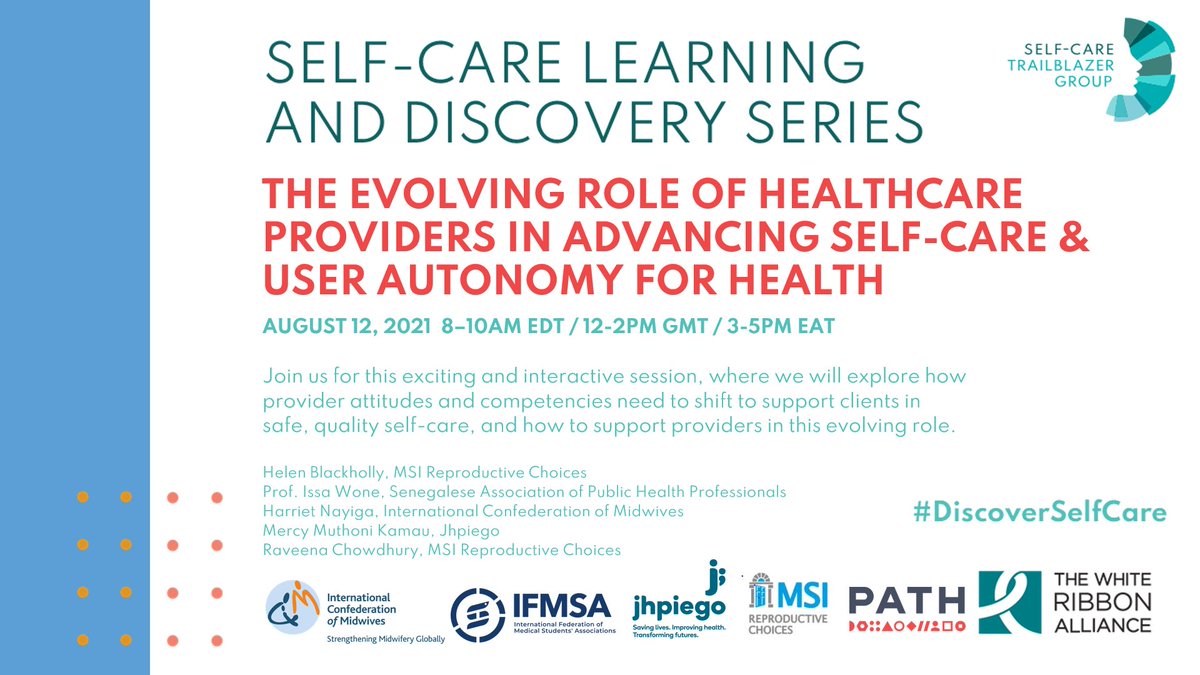 world_midwives's tweet photo. How can #midwives promote self-care among young people? How can healthcare providers help clients #DiscoverSelfCare?

Register for 'The Evolving Role of Healthcare Providers in Advancing Self-care' for these topics &amp; more. @WRAglobal @SelfCare4UHC ⬇️ https://t.co/7WPghWFEoA https://t.co/dOBsXcH6MZ