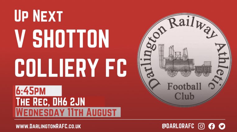 Darlington Railway Athletic Sports & Social Club (@darlingtonrassc) on Twitter photo 📆 UP NEXT 📆
Tomorrow evening, 11th August we travel to league newcomers and early pace setters <a href="/fc_shotton/">Shotton Colliery FC</a>
Great to see a team from Shotton back in the leagues .. fantastic 100% start from their opening games
Promises to be a great game of #grassroots #football
#utra #darlo 📆 UP NEXT 📆
Tomorrow evening, 11th August we travel to league newcomers and early pace setters <a href="/fc_shotton/">Shotton Colliery FC</a>
Great to see a team from Shotton back in the leagues .. fantastic 100% start from their opening games
Promises to be a great game of #grassroots #football
#utra #darlo