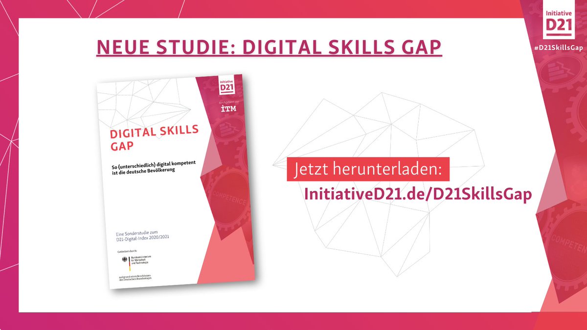 initiatived21's tweet photo. Deutsche Bevölkerung verfügt insg. über mittlere #digitaleKompetenzen ++ Mehrheit mangelt es an Verständnis für technische Zusammenhänge ++ Spaltungen zeigen sich anhand von Alter, Bildung &amp; Berufstätigkeit ++ Unsere neue Studie #D21SkillsGap ist da: https://t.co/2yNH0i7qE4 https://t.co/bxHOvzjRg3