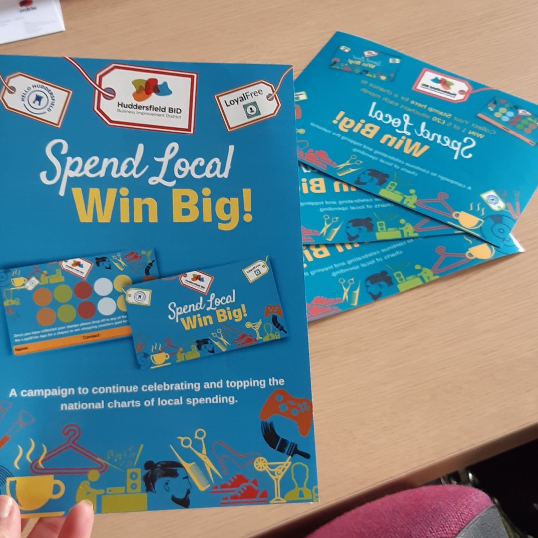 HuddersfieldBID's tweet photo. Don't forget to stick your 'Spend Local Win Big' stickers on your shop windows. We want shoppers to know they are in for a chance to WIN by collecting a stamp from your store.
#WIN #competition #spendlocal #huddersfield #hellohuddersfield #kirklees #helloshopping #vouchers https://t.co/r5s8ZFmurn