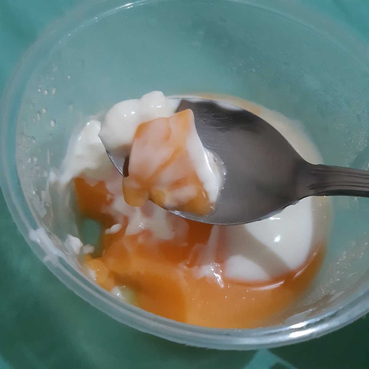 azizaraafi's tweet photo. Ga ada fla, puding mangga topping yoghurt juga enak ternyata 😁 https://t.co/lf0mAGcyx6
