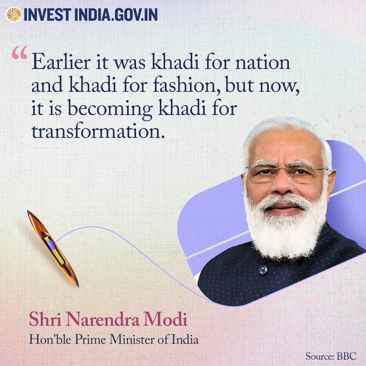 investindia's tweet photo. #LoreOfTheLooms
Khadi & Village Industries Commission's big impetus to Khadi has resulted in a 100% increase in sales of khadi products in recent years.
Know more: https://t.co/Y1zR022CPV
#HandloomsofIncredibleIndia #WeavesOfIndia #MyHandloomMyPride #NewIndia @TexMinIndia https://t.co/oWI4ITWJXe