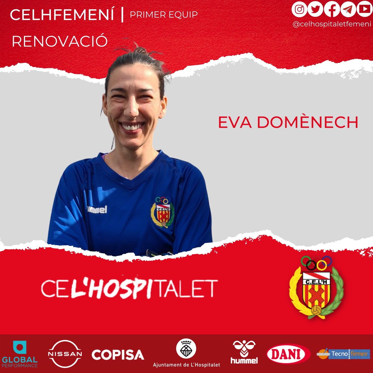 [RENOVACIÓ]

✍️Eva Domènech seguirà un any més al <a href="/CELHFemeni/">CE L'Hospitalet Femení</a>.

La mitja punta renova una temporada més per a aportar seny al joc, qualitat i bona arribada des de segona línia.

#CELHFem2122 #PosatlaFranja♦️
