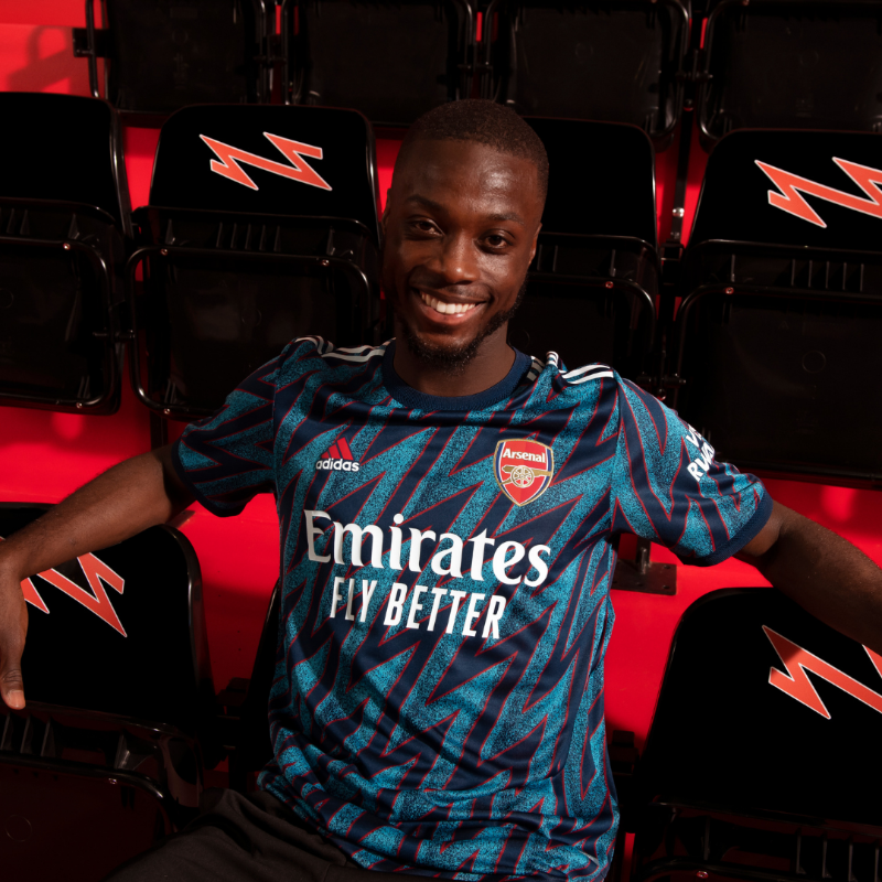 Arsenal's tweet photo. ⚡️ A BOLT FROM THE BLUE ⚡️

Introducing our new @adidasfootball third kit for 2021/22 🆕

#createdwithadidas