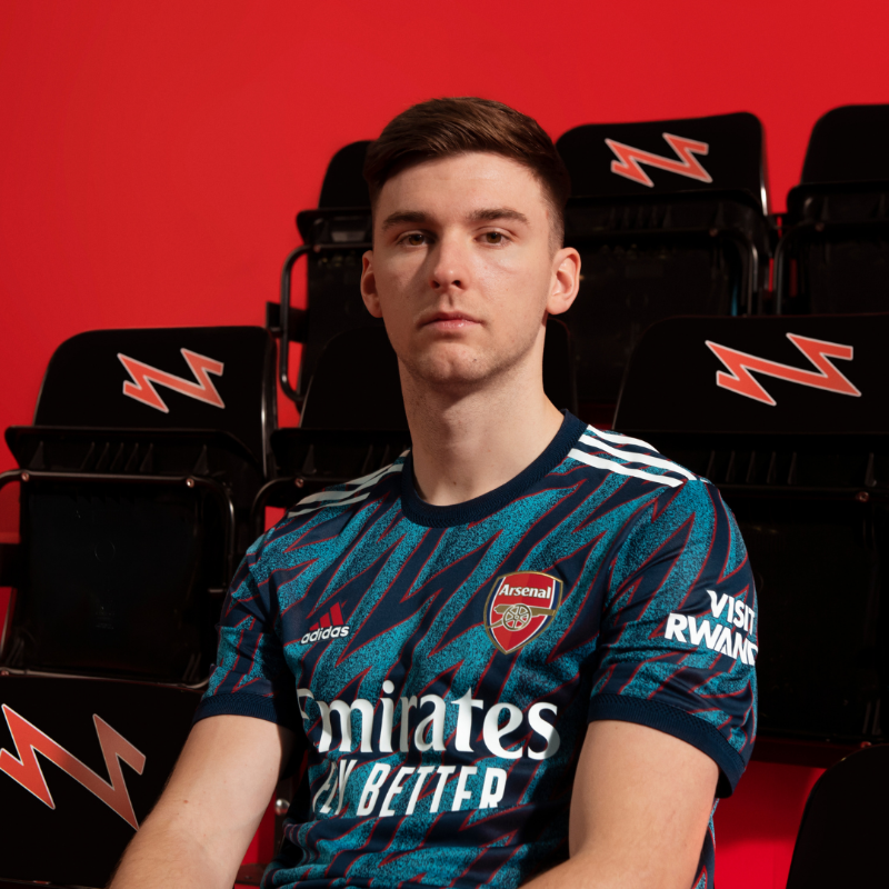 Arsenal's tweet photo. ⚡️ A BOLT FROM THE BLUE ⚡️

Introducing our new @adidasfootball third kit for 2021/22 🆕

#createdwithadidas