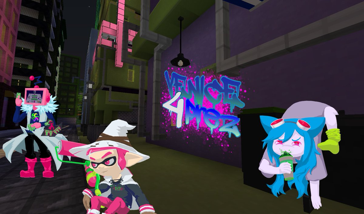 PCPMinecraft's tweet photo. The last of the Rowdy Ringleader propaganda! #votevenice motherfuckers! Here's Deradi(one of the pcpmc's own adminsUwU), @boople__art and @RoboDobot 
 I will continue drawing rfck players in this style with the minecraft background. Watch out, you could be next... https://t.co/OlQMKbVMxW