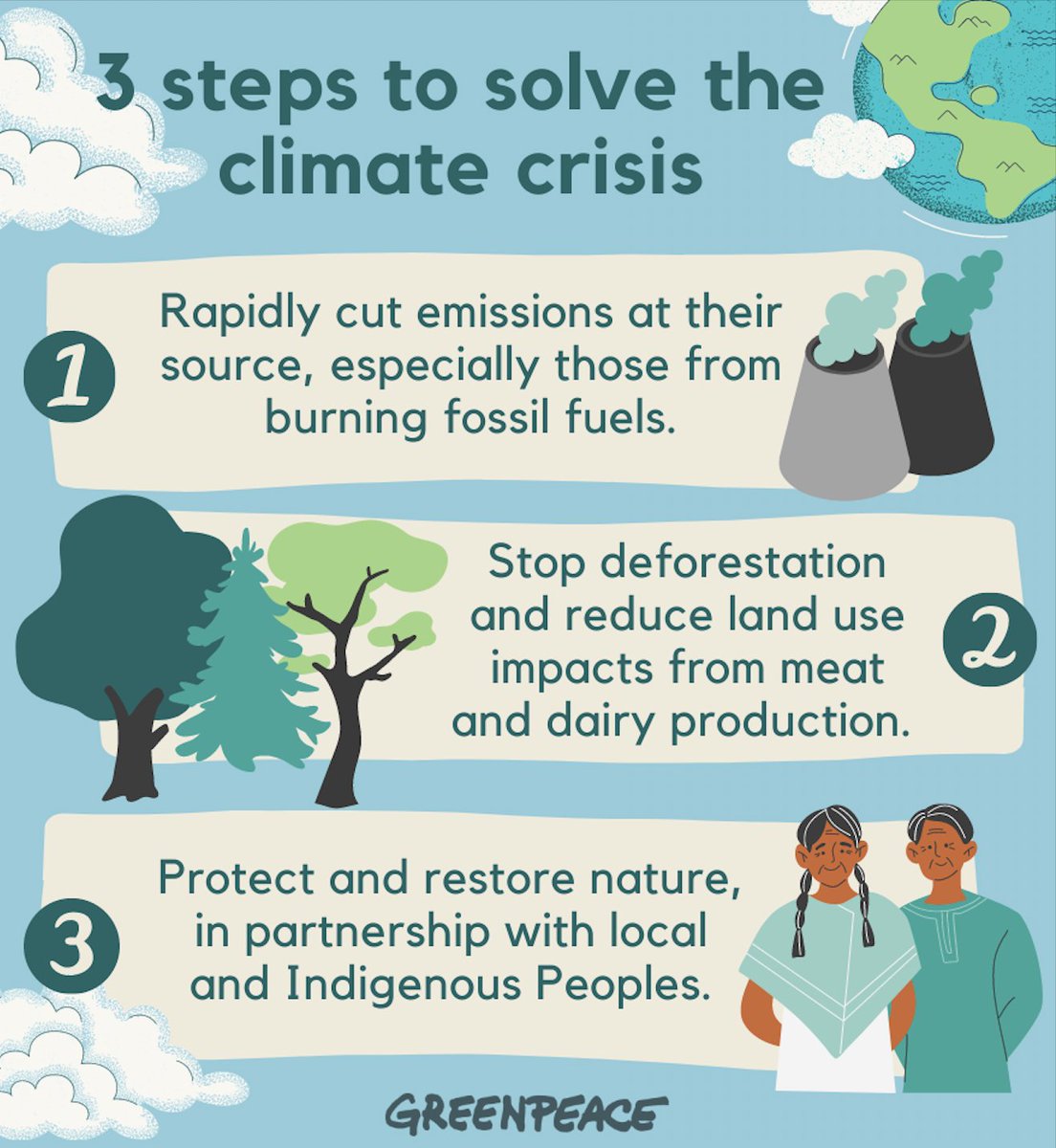 Greenpeace's tweet image. The #ClimateReport screams climate emergency. We have the solutions, we just need the political will. Governments must act now! 🌱

👉🏾  bit.ly/3s0vVDc