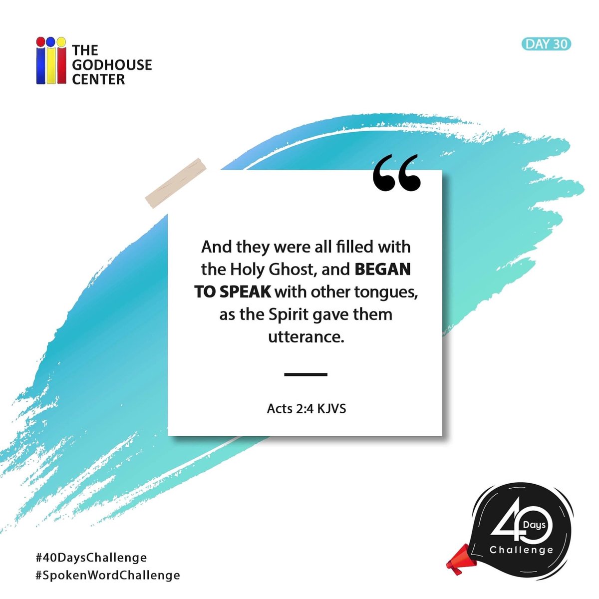godhousecentre's tweet photo. The believer can never lack the right words to speak. When we open our mouth, the Spirit takes over our utterance.
Halleluiah.
#WeSpeak #WeAreGodHouse
#40DaysChallenge
#SpokenWordsChallenge https://t.co/gXpENtkZkL