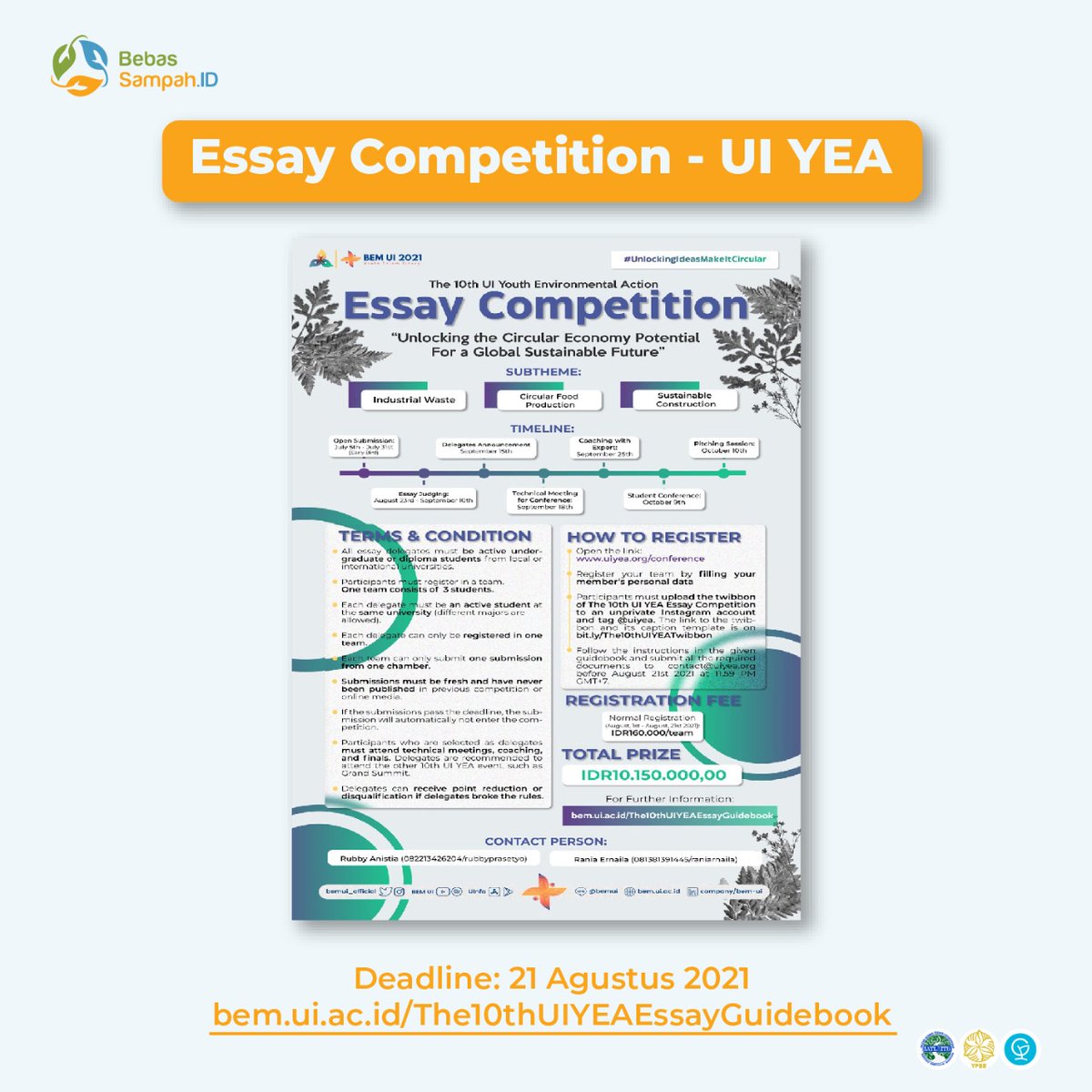 BebasSampahID's tweet image. [GERAKAN BULAN INI]

Halo, Pegiat Persampahan!
Kalau kamu mau cari inspirasi kegiatan apa di bulan ini, yuk kepoin poster diatas!

#IndonesiaBebasSampah
#BebasSampahID
#ProgramGF
#Dari2021untuk2025
#ZeroWaste
#MulaiDariGenggamanmu
#GerakanBSID