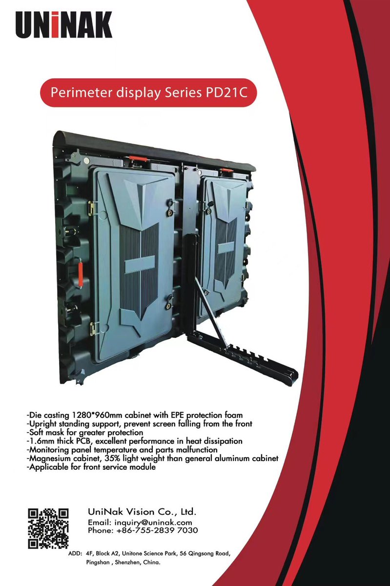 Sports season ⚽️🎾🏸
Perimeter display Series PD21C
1. Die casting 1280*960mm cabinet with EPE protection foam 
2. Upright standing support, prevent screen falling from the front 
3. Soft mask for greater protection 
4. 1.6mm thick PCB, excellent performance in heat dissipation