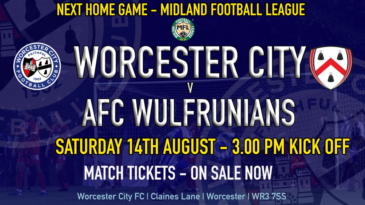 WorcesterCityFc's tweet photo. Our League season gets underway this Saturday (14th August) when AFC Wulfrunians are the visitors to Claines Lane for a 3PM Kick Off. Match Info and pre-paid tickets are available at: https://t.co/voHlGVWKxO @AFCWulfrunians https://t.co/GhqbM2mGuM