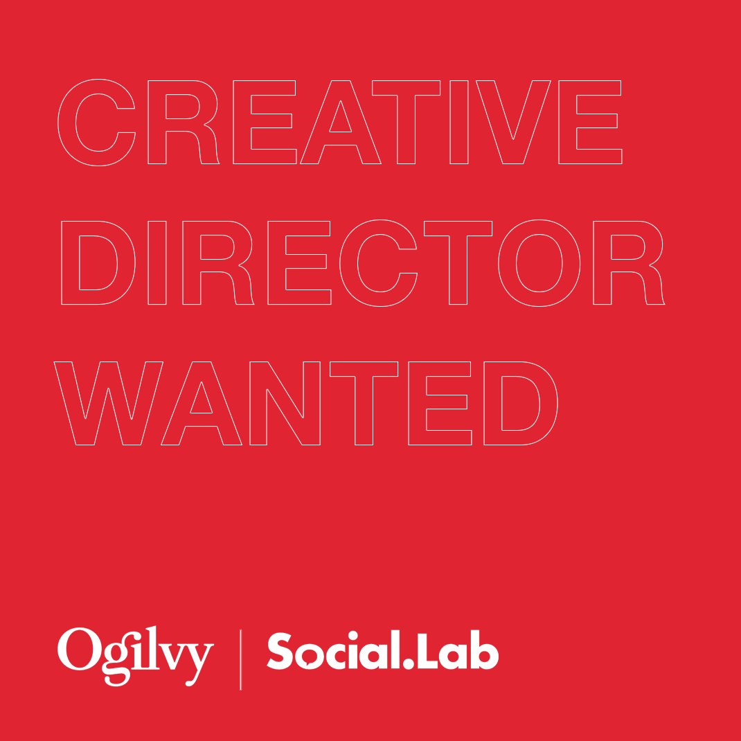 -DIGITAL CREATIVE DIRECTOR WANTED-
Ogilvy Social Lab is hiring a Digital Creative Director to work with me. You will have to spend a LOT of time with me tackling sweet-ass campaigns, making sick fkn ads, and missing each other after work. Please share x