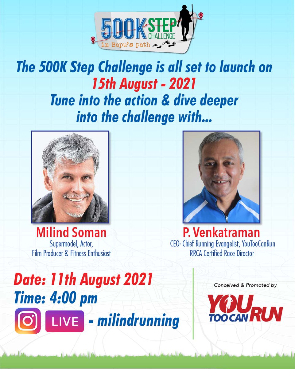 youtoocanrun's tweet photo. Can't keep calm
Coz
Milind Soman has joined us for 500K Step Challenge!! ✨ 🥳

Join Milind and us for an Instagram live and Catch us live in action on @milindrunning

Stay tuned!

𝟏𝟏𝐭𝐡 𝐀𝐮𝐠𝐮𝐬𝐭 𝟐𝟎𝟐𝟏 𝐚𝐭 𝟒:𝟎𝟎 𝐩𝐦

#500KStepChallenge #YouTooCanRun https://t.co/FVg78mKHep