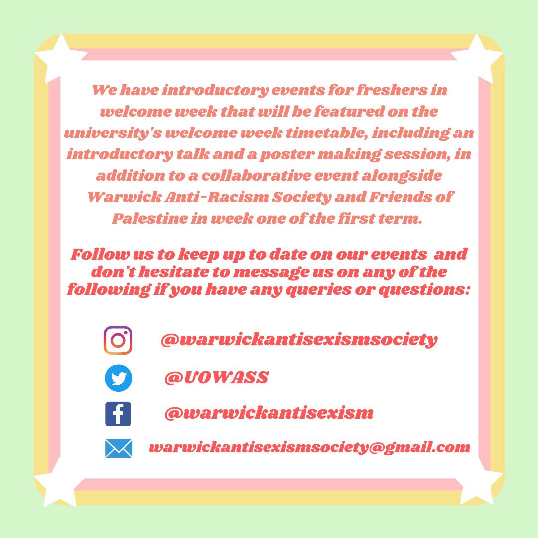 UOWASS's tweet photo. Welcome to Warwick! You can join our Facebook group and mailing list through the link in our bio 😍
love and solidarity as always, WASS 💜💜💜
(if you like us, you’ll also like our friends @uwarsoc and @WarwickFoP) https://t.co/dpWiyKS3OI