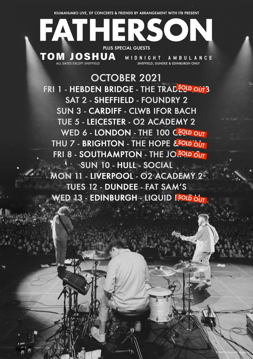 In case you missed it yesterday, <a href="/Tomjoshuamusic/">Tom Joshua</a> was announced as the tour support act for <a href="/fathersonband/">Fatherson</a> when they play Clwb Ifor Bach on October 3rd.

Half the tour is already sold out. We highly recommend booking in advance. clwb.net/events/event/f…