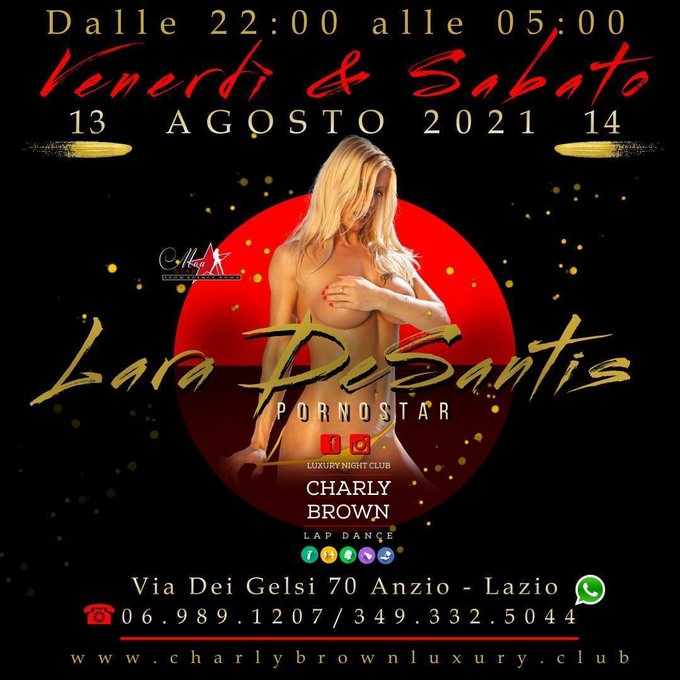 Venerd&igrave; 13 e Sabato 14 Agosto vi aspetto ad #Anzio al @CharlyBrownAG10 con il mio #spettacolo #erotico Baciii<a href="/tag/anzio"class="tags">#Anzio</a><a href="/tag/liveshow"class="tags"><span>#liveshow</span></a><a href="/tag/roma"class="tags"><span>#roma</span></a><a href="/tag/spettacolo"class="tags"><span>#spettacolo</span></a><a href="/tag/erotico"class="tags"><span>#erotico</span></a><a href="/tag/charlyb"class="tags"><span>#charlyb</span></a>