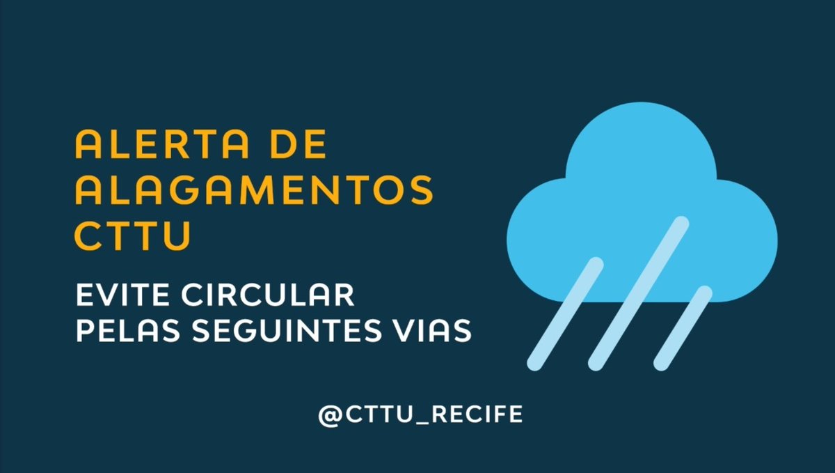 CTTU_Recife's tweet photo. Às 6h, a Central de Operações de Trânsito registrou os seguintes pontos de alagamentos na cidade:

- Av Mascarenhas de Morais, próximo a Granvia Ford
- Av Sul, sob Viaduto João Paulo II;
- Av Dois Rios, próximo a vila do Sesi; https://t.co/RysqtwWQ7p