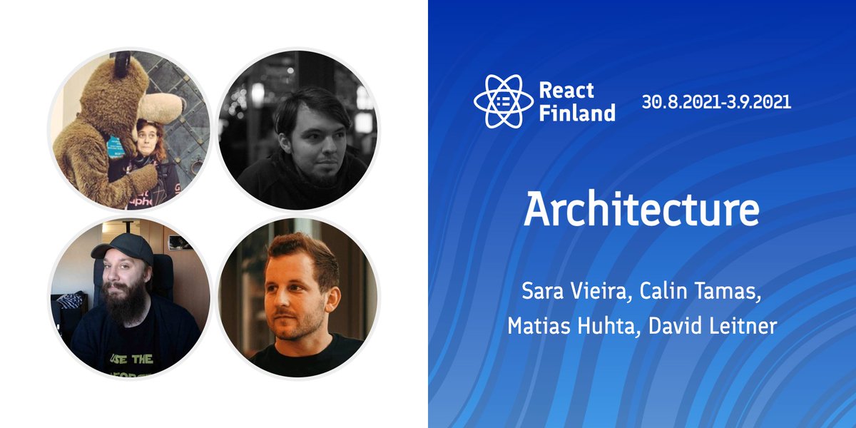 ReactFinland's tweet photo. Explore the future of #reactjs architectures with @calintamas2, @matsuuu_, and @duffleit 31st of August at #ReactFinland.

https://t.co/0KY1qfOxmH https://t.co/son2WdVX9f