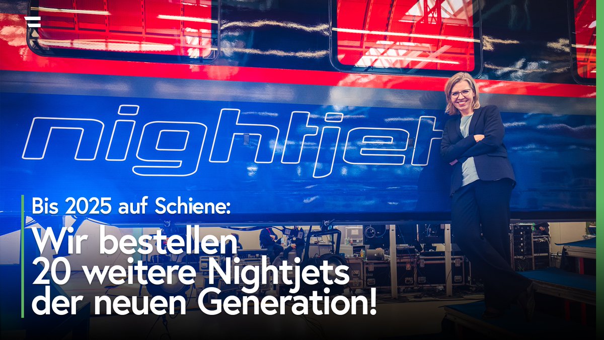lgewessler's tweet photo. Wir bauen von #Wien aus am europäischen #Nachtzug-Netz der Zukunft. Und dafür braucht es moderne #Züge, von denen @unsereOEBB jetzt 20 weitere bestellt. Das heißt: Bis 2025 sind insgesamt 33 neue #Nightjets durch ganz #Europa 🇪🇺 unterwegs. (1/2) https://t.co/zIifE5Hcuj