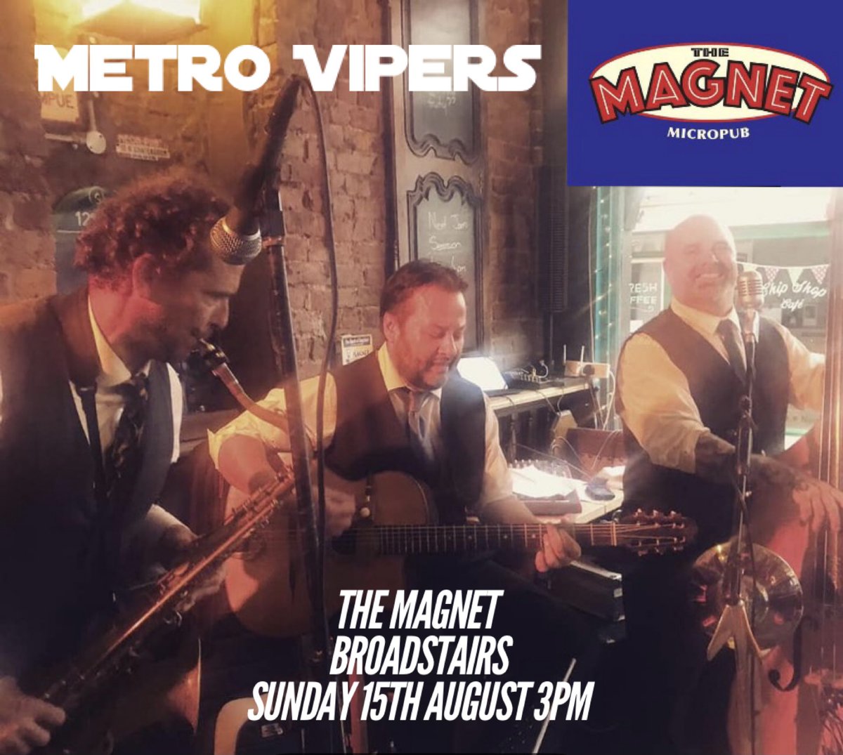 This Sunday 15th August 3pm we’ll be at @Themagnetmicro1 in Albion St #broadstairs #Kent unleashing our arsenal of jaunty swing classics for your listening pleasure, come on down! #gypsyswing #rocknroll #swingjazz #Broadstairskent