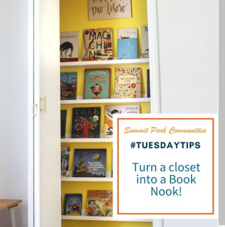 SummitPhilly's tweet photo. Ready for another #TuesdayTip!? If you tend to keep your closet door open, make it a focal point — and a charming haven for your kids. Paint walls in a daring hue to serve as a stylish backdrop for bookshelves. https://t.co/HhbuHB49T6