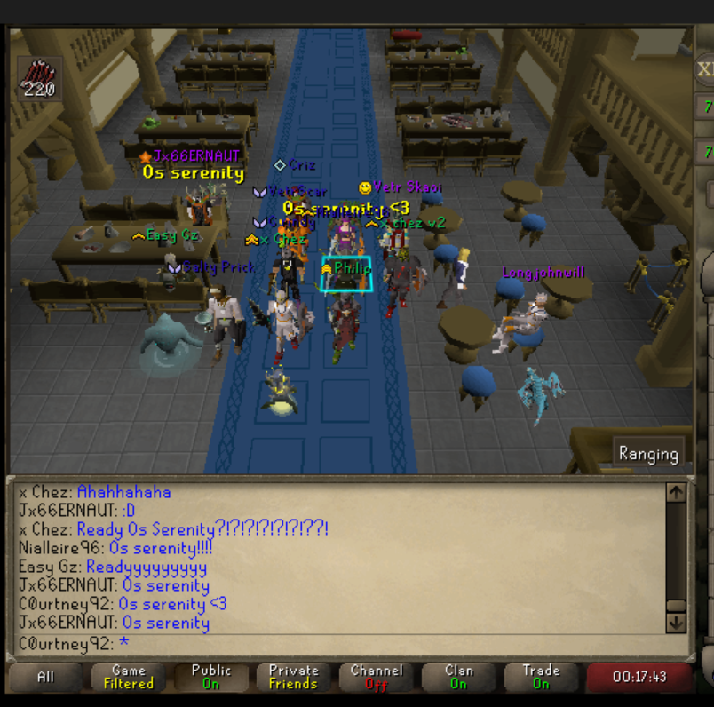 The gang getting together in the clan hall before the King Black Dragon Mass earlier today!

#gangang #osrs #pvm #kingblackdragon #kbd #2007scape #oldschoolrunescape #runescape #mmo #gaming #gamingcommunity #pvm #dragon #fantasymmo #clan #clanevent #fantasygaming