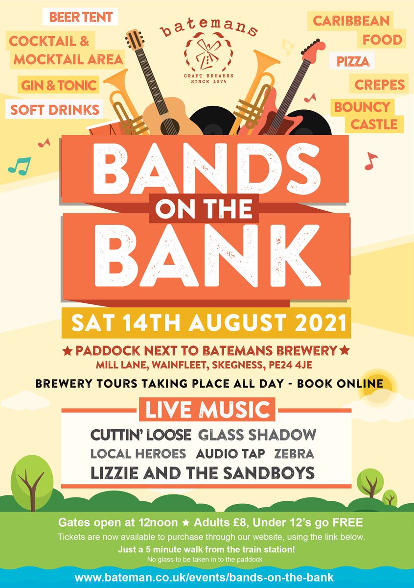 Visit The Seaside (@visittheseaside) on Twitter photo 🗓Saturday 14th August from 12pm – 9.30pm
📍<a href="/batemansbrewery/">Batemans Brewery</a> Mill Lane, Wainfleet PE24 4JE
An afternoon of music by local bands + Beer Tent, Variety of food and drink tents, Ice Cream, Bouncy Castle🍻🍔
Admission Price Adults £8, Under 12’s go Free
bateman.co.uk/events/bands-o… 🗓Saturday 14th August from 12pm – 9.30pm
📍<a href="/batemansbrewery/">Batemans Brewery</a> Mill Lane, Wainfleet PE24 4JE
An afternoon of music by local bands + Beer Tent, Variety of food and drink tents, Ice Cream, Bouncy Castle🍻🍔
Admission Price Adults £8, Under 12’s go Free
bateman.co.uk/events/bands-o…
