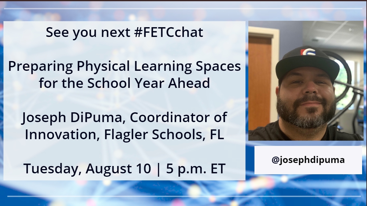 JenWomble's tweet image. Join us today! 8/10 | 5 p.m. ET for #FETCchat

Preparing Physical Learning Spaces for the School Year Ahead
GUEST: @josephdipuma

#LearningSpaceDesign #learningspaces #FutureSchool #classroomdesign #ReimagineClassrooms #edtech #learningenvironments #schoolDesign #edchat