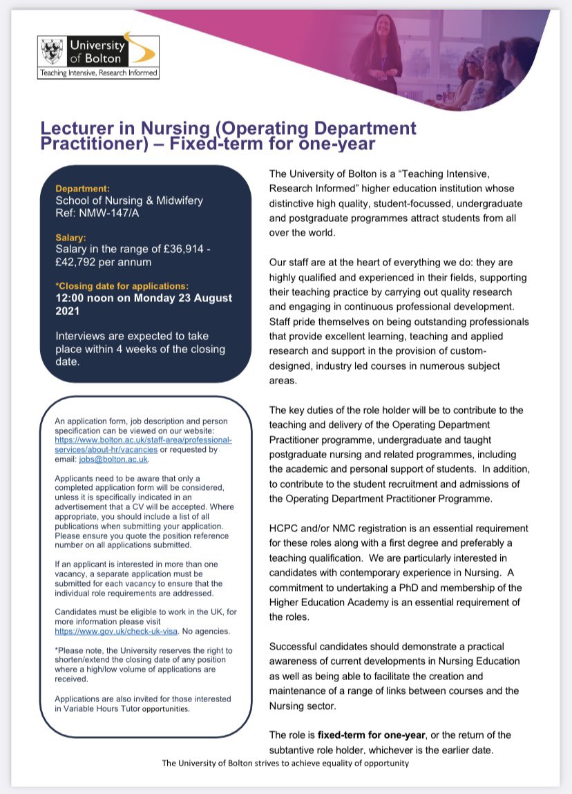 โ๐๐๐ ๐ โemo (@ceeepr) on Twitter photo We are currently advertising for a fixed term lecturer position on our <a href="/UoB_ODP/">University of Bolton ODP</a> programme, with further opportunity to gain experience across the School of Nursing. Full details can be found on the University of Bolton website! @BoltonUni We are currently advertising for a fixed term lecturer position on our <a href="/UoB_ODP/">University of Bolton ODP</a> programme, with further opportunity to gain experience across the School of Nursing. Full details can be found on the University of Bolton website! @BoltonUni