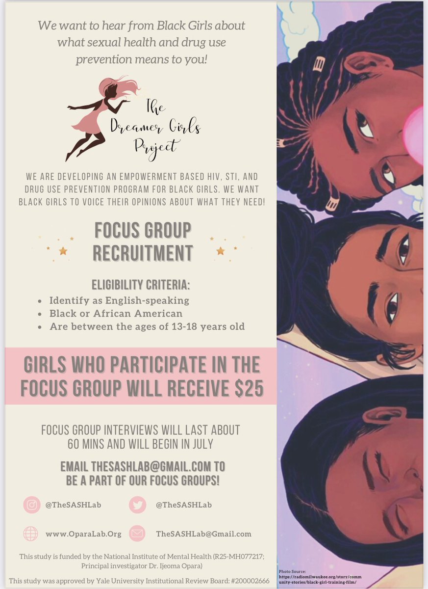 I am still recruiting Black girls from across the nation for my latest project. Please share!! Girls have to identify as Black &amp; be between the ages of 13-18 years old. Girls will get $25 to be in one focus group! Use this link to sign up!

qfreeaccountssjc1.az1.qualtrics.com/jfe/form/SV_2m…