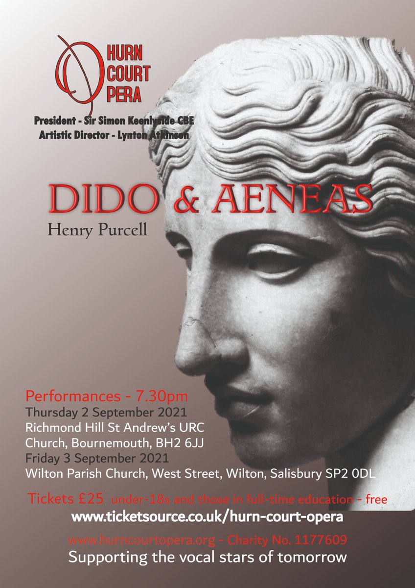 So excited about Dido &amp; Aeneas in Bournemouth and Salisbury, 2 &amp; 3 September! Angharad Rowlands @acmrowlands Dido, Theo Perry @pezzaaaaaa Aeneas, Natasha Page <a href="/tashajayne_p/">Natasha Page</a> Belinda and Hamish McLaren <a href="/HamishMcLaren17/">Hamish McLaren</a> Sorcerer. Tickets ticketsource.co.uk/hurn-court-ope…