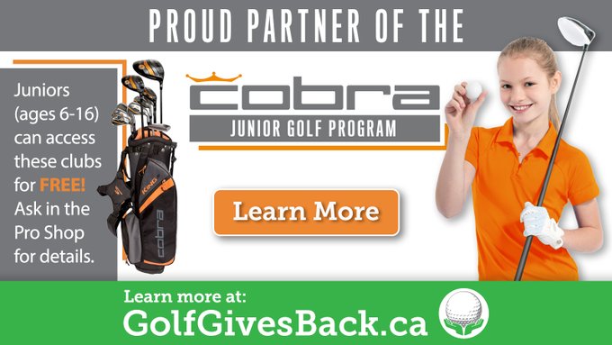 Golf Gives Back Canada (@golfgivesback) on Twitter photo Thank you to our <a href="/GolfGivesBack/">Golf Gives Back Canada</a> partnering golf courses offering the use of <a href="/cobragolf/">COBRA Golf</a> junior #golf clubs for kids aged 7-15 for FREE. In #Southwestern ON: <a href="/merryhillgolf/">Merry-Hill Golf Club</a>, <a href="/ElmiraGolf/">Elmira Golf Club</a>, <a href="/StrtfrdMuniGolf/">Stratford Muni</a>, and Goderich Sunset GC. Check out golfgivesback.ca for more details. Thank you to our <a href="/GolfGivesBack/">Golf Gives Back Canada</a> partnering golf courses offering the use of <a href="/cobragolf/">COBRA Golf</a> junior #golf clubs for kids aged 7-15 for FREE. In #Southwestern ON: <a href="/merryhillgolf/">Merry-Hill Golf Club</a>, <a href="/ElmiraGolf/">Elmira Golf Club</a>, <a href="/StrtfrdMuniGolf/">Stratford Muni</a>, and Goderich Sunset GC. Check out golfgivesback.ca for more details.