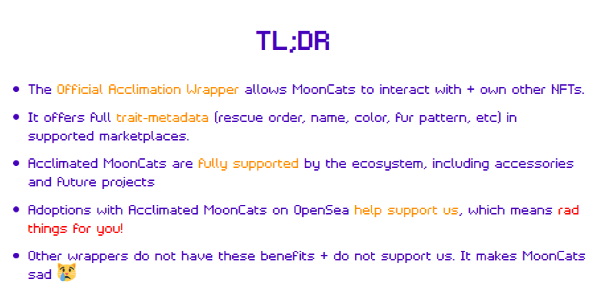 <a href="/mooncatzer0/">0x00d658d50b</a> You can Acclimate your #MoonCats over here -->  mooncat.community/acclimator

Not sure why to Acclimate?  Here's the TL;DR
