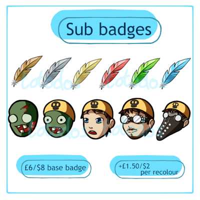 totodo_s's tweet photo. Emote and sub/bit badge commissions are always open! 🥳
All prices are in GBP/USD, but I'll convert to whatever your local currency is ❤️
⭐️⭐️full details at https://t.co/Jk1lSnHpVx ⭐️⭐️

#emoteartist #twitchstreamer #commissionsopen https://t.co/WlRl2JdVBM