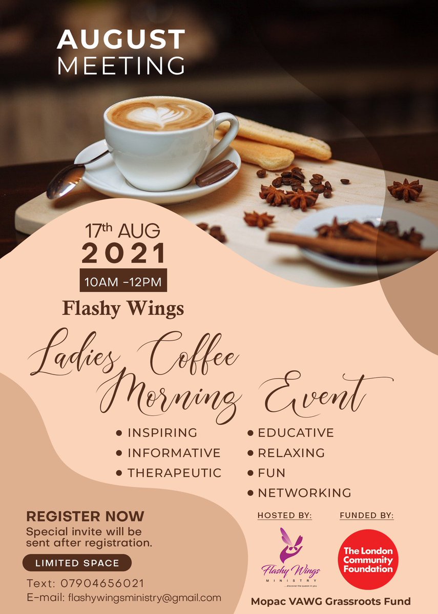 QueenEku's tweet photo. Flashy Wings Coffee morning, #vawggrassrootsfund 
@London_cf. Thank you to our funders. https://t.co/8BoPi0IzNr