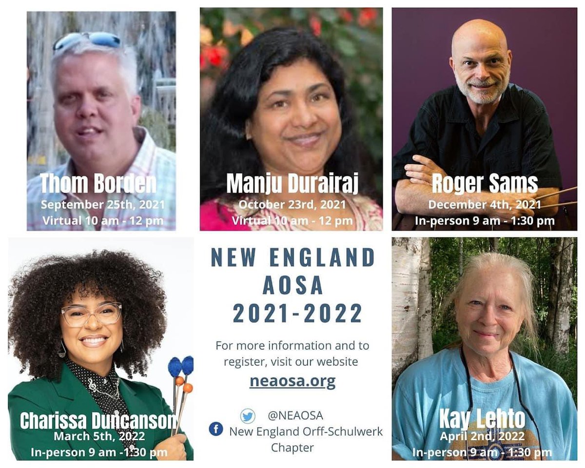 NEAOSA's tweet photo. Hey Orff Peeps, have you registered for the season yet? Only three weeks left to snag the early bird registration discount. 
Look at this amazing lineup of clinicians! Register now at https://t.co/raf6MXHBmd https://t.co/cf8iksRVNg