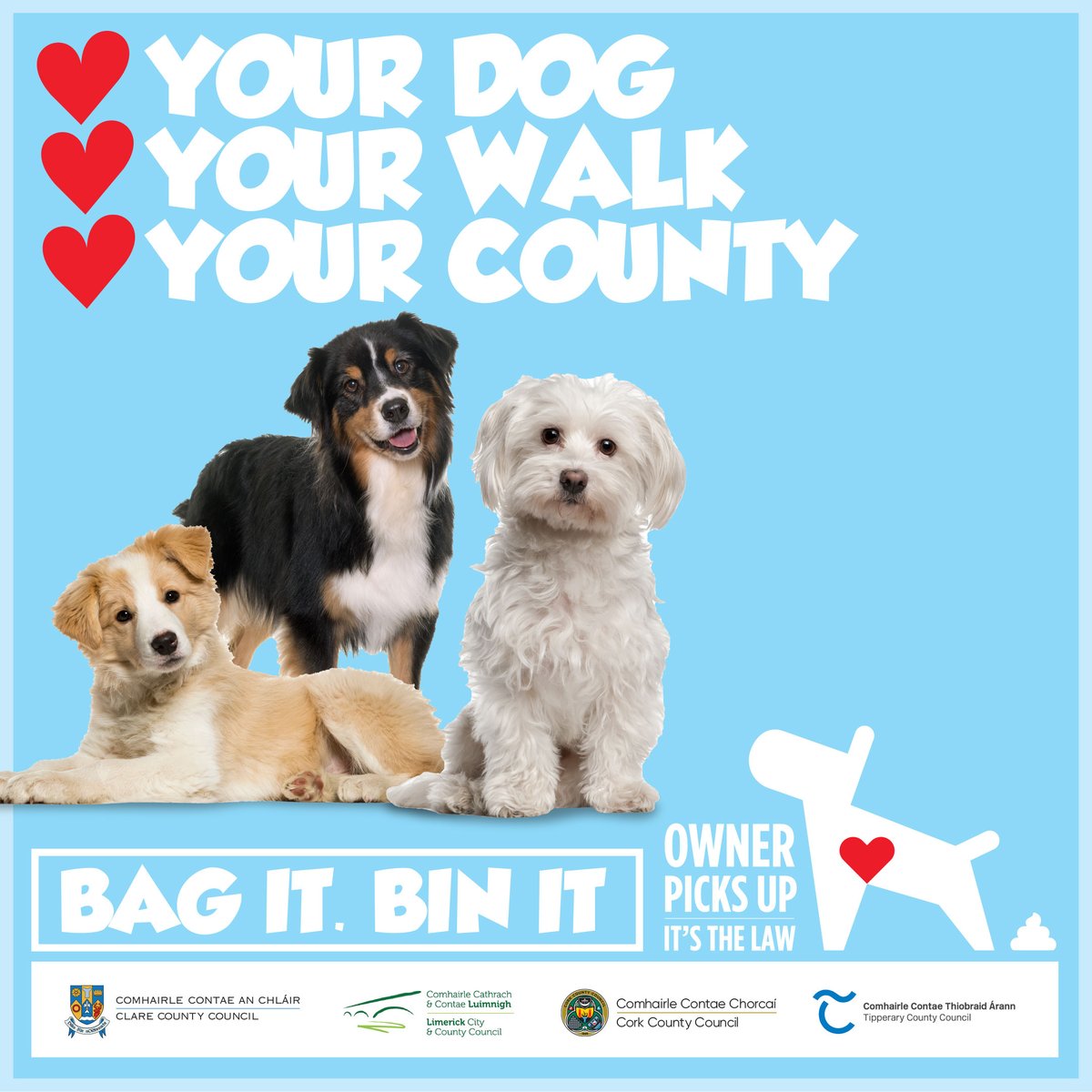 LmkTidyTown's tweet photo. Pick up after your Dog:  Love your Dog, Love your Walk, Love your County #BagitBinit and protect public health. #LoveyourDog #OwnersPickUp @LimerickEnviron @Dept_ECC @LeaveNoTraceIrl @MyWasteIreland https://t.co/td6UNqK5Cr