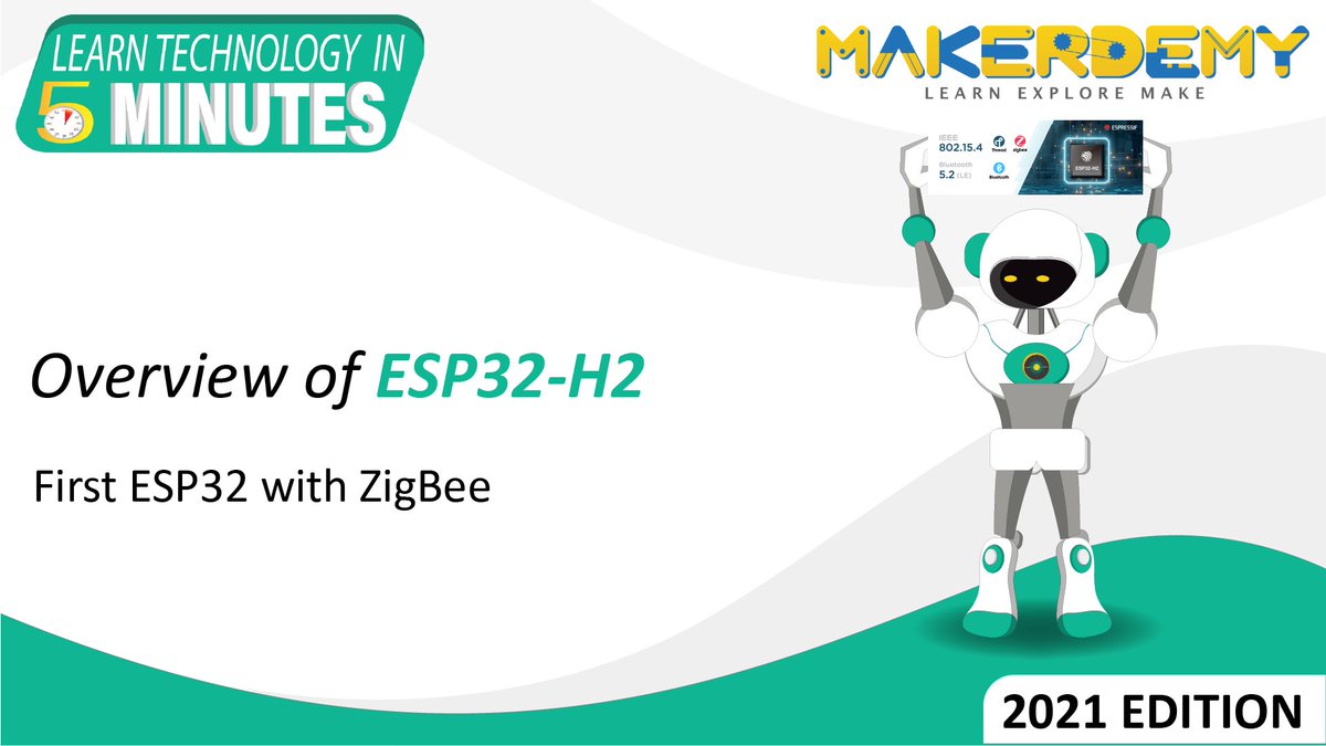 makerdemy's tweet image. ESP32-H2 is the very first chip by Espressif Systems, which provides ZigBee connectivity. 

In this video, we will learn about the cutting-edge technologies that Espressif systems have included in the ESP32-H2.

utm.io/udDi5

#ESP32 #ZigBee #ESP32H2