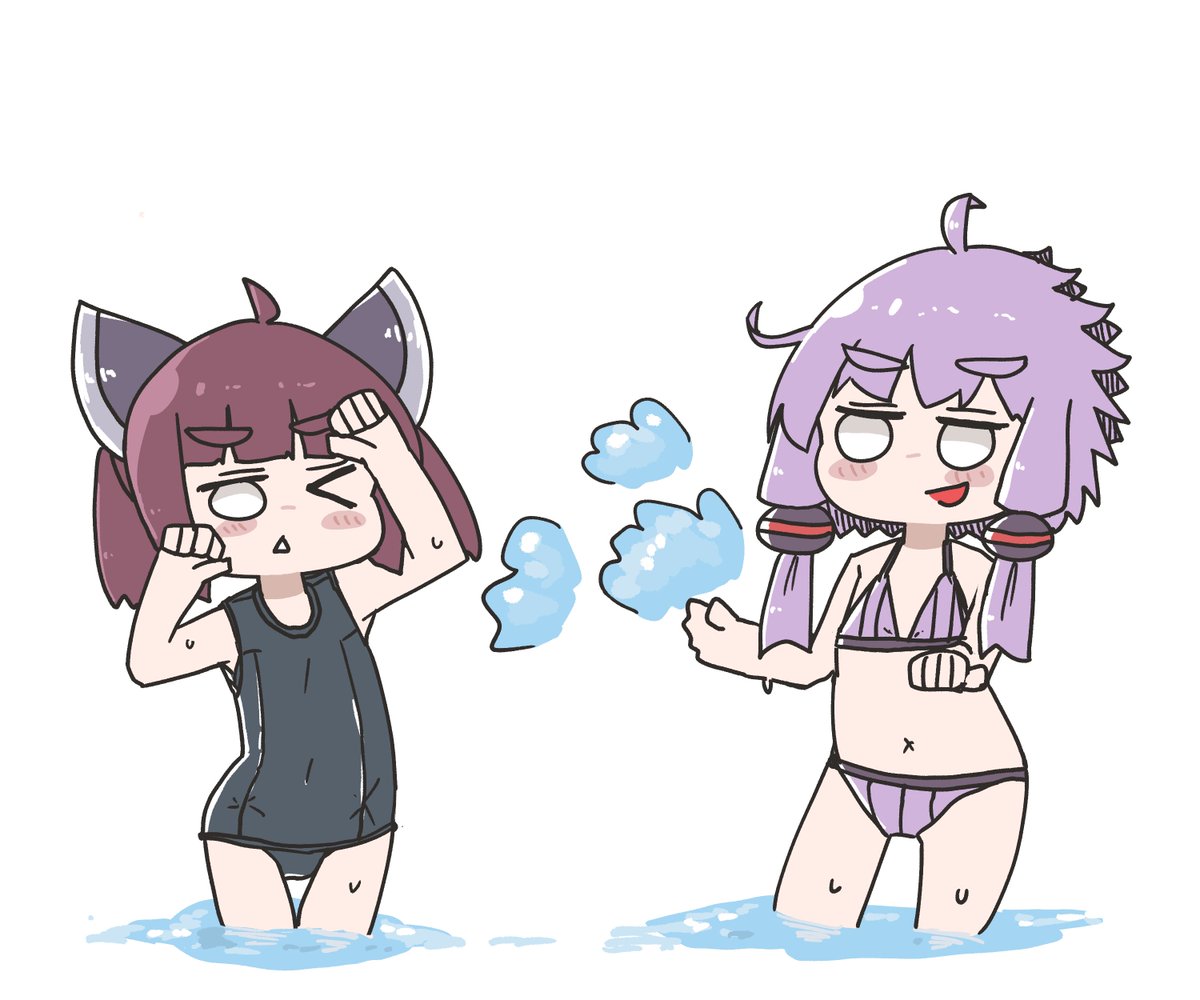 東北きりたん ,結月ゆかり 「水かけ 」|毛玉猫🍄＠Skeb募集中のイラスト