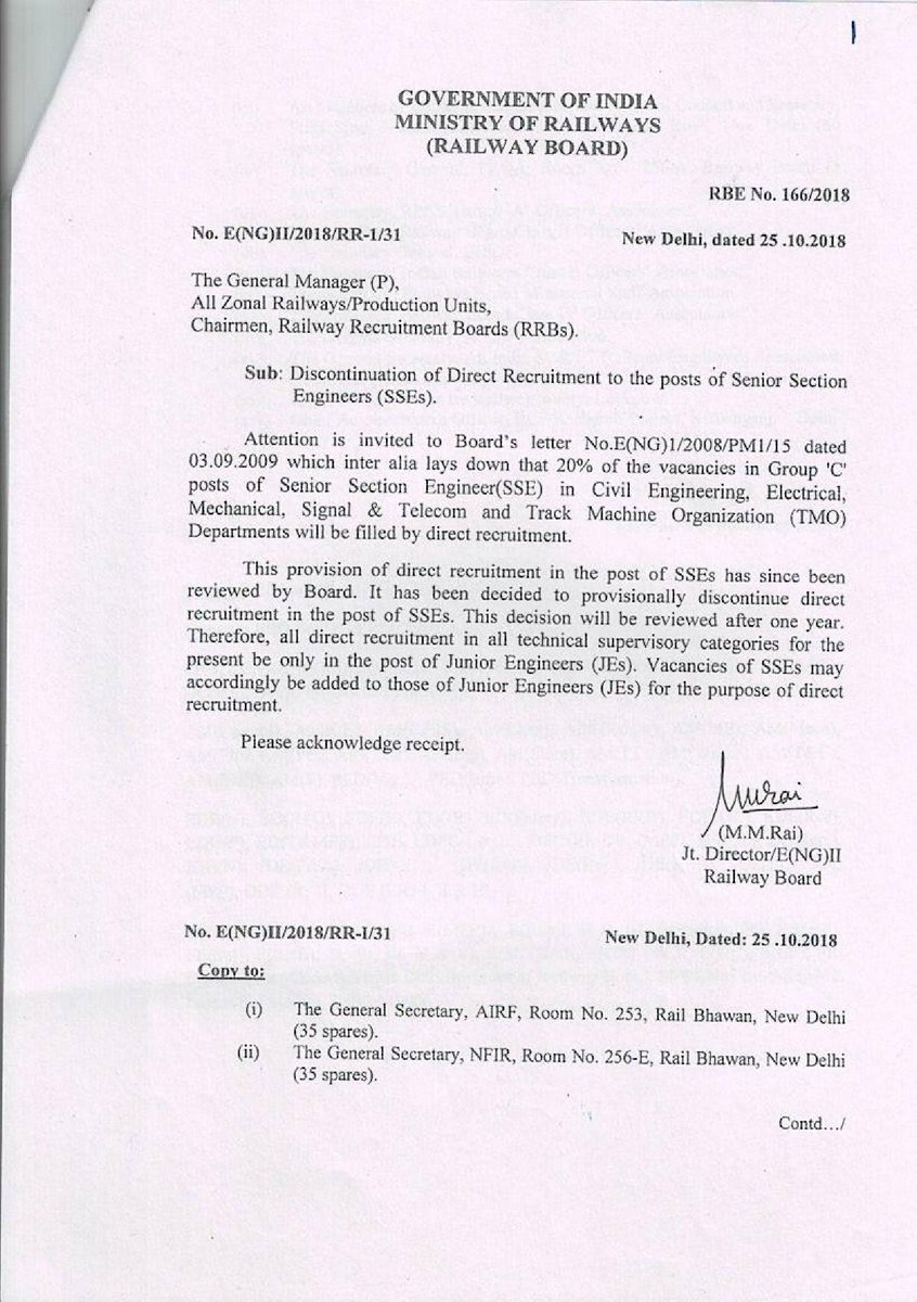 all_airef's tweet photo. Rly Bd has corrected the mistake by Restoration of Direct Recruitment of SSE in L-7 which was discontinued without any justification. This move will be more beneficial to IR if Grp B gazetted status is also provided with career progression #JusticeToRly_JE_SSE @RailMinIndia https://t.co/VTLpKNv6bw
